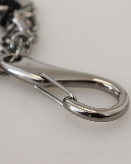 Dolce & Gabbana Black Prince Studs Logo Silver Brass Keychain