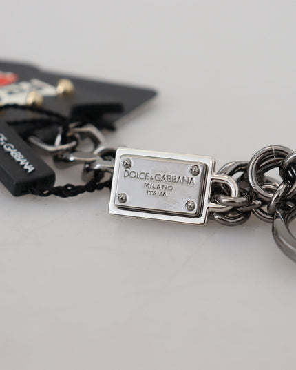 Dolce & Gabbana Black Prince Studs Logo Silver Brass Keychain