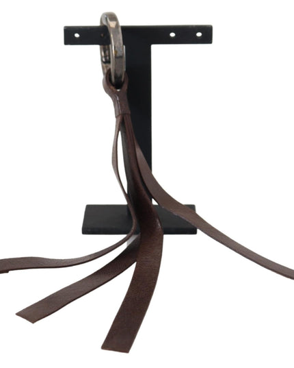 Costume National Brown Leather Silver Tone Metal Keyring Keychain