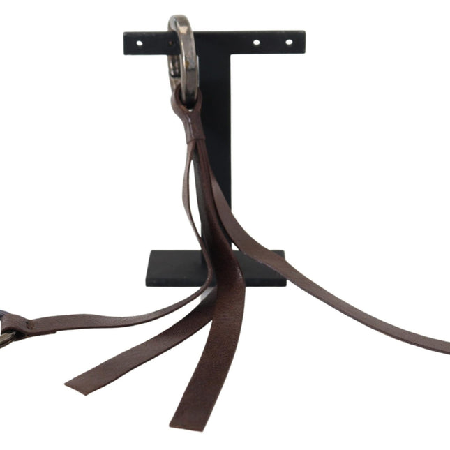 Costume National Brown Leather Silver Tone Metal Keyring Keychain