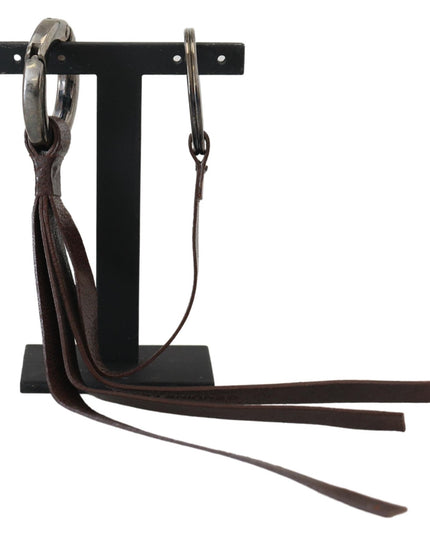 Costume National Brown Leather Silver Tone Metal Keyring Keychain