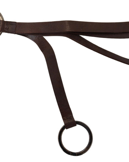 Costume National Brown Leather Silver Tone Metal Keyring Keychain