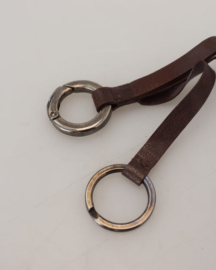 Costume National Brown Leather Silver Tone Metal Keyring Keychain