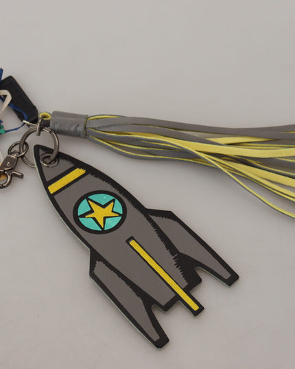 MSGM Multicolor Rocket Ship Silver Tone Metal Keychain