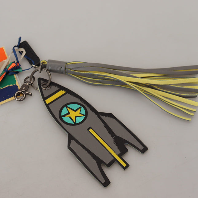 MSGM Multicolor Rocket Ship Silver Tone Metal Keychain