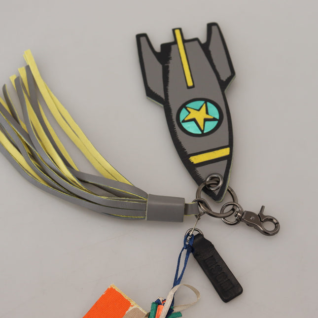 MSGM Multicolor Rocket Ship Silver Tone Metal Keychain