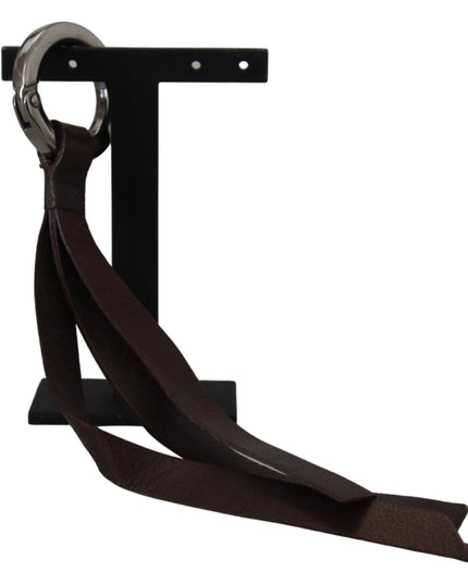 Costume National Brown Leather Silver Tone Metal Keyring Keychain