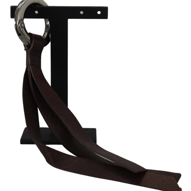 Costume National Brown Leather Silver Tone Metal Keyring Keychain