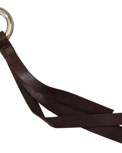 Costume National Brown Leather Silver Tone Metal Keyring Keychain