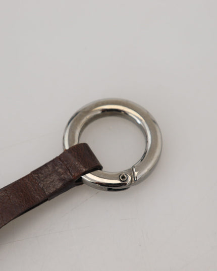 Costume National Brown Leather Silver Tone Metal Keyring Keychain