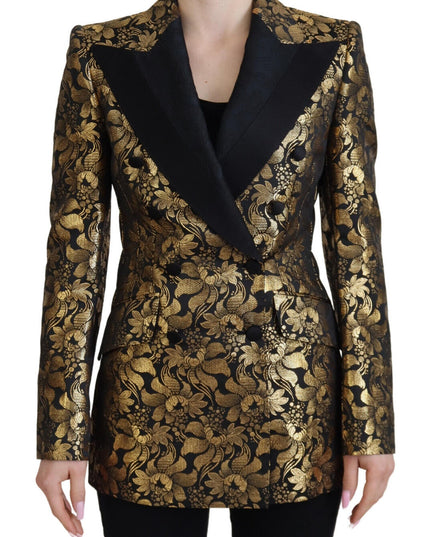 Dolce & Gabbana Black Gold Jacquard Coat Blazer Jacket