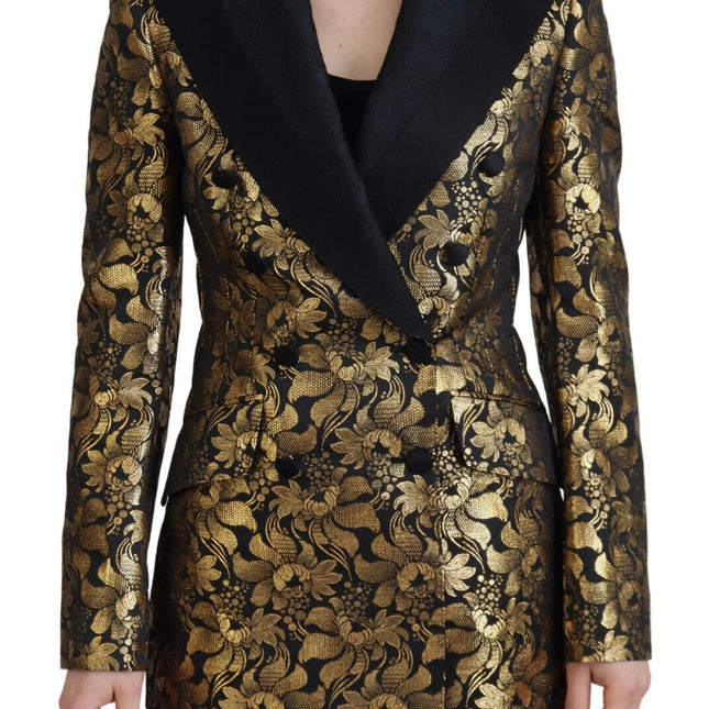 Dolce & Gabbana Black Gold Jacquard Coat Blazer Jacket