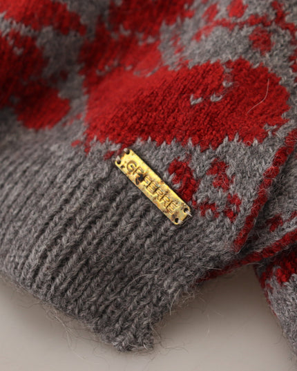 GF Ferre Red Grey Knitted Wrap Warmer Womens Shawl Scarf