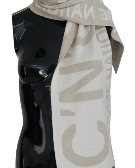 Costume National Beige White Logo Wrap Warmer Shawl Scarf