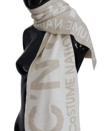Costume National Beige White Logo Wrap Warmer Shawl Scarf