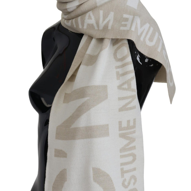 Costume National Beige White Logo Wrap Warmer Shawl Scarf