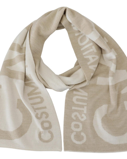 Costume National Beige White Logo Wrap Warmer Shawl Scarf