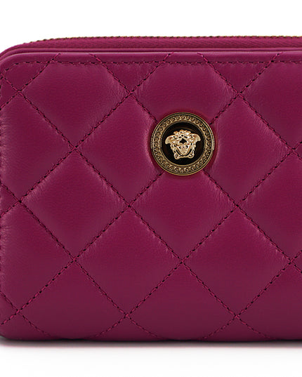 Versace Purple Nappa Leather Bifold Zip Around Wallet