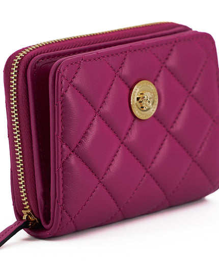 Versace Purple Nappa Leather Bifold Zip Around Wallet