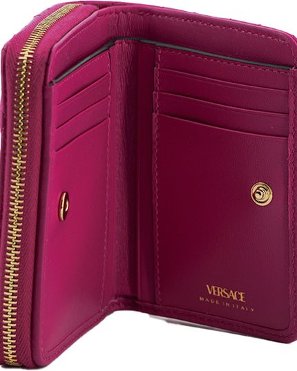 Versace Purple Nappa Leather Bifold Zip Around Wallet