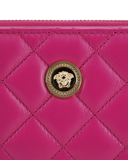 Versace Purple Nappa Leather Bifold Zip Around Wallet
