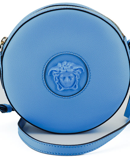 Versace Blue Calf Leather Round Disco Shoulder Bag