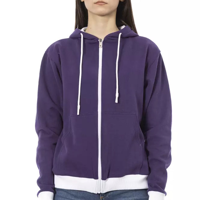 Baldinini Trend Purple Cotton Women Sweater with Adjustable Hood