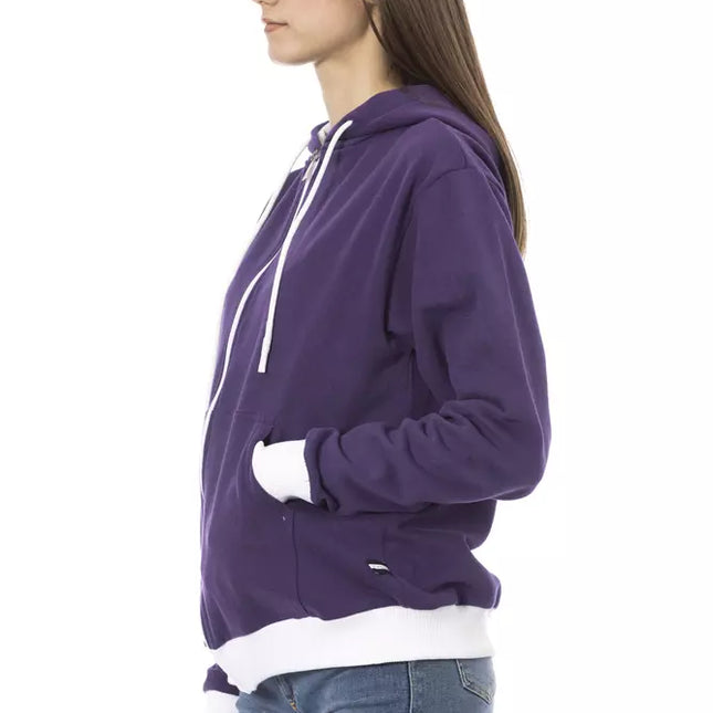 Baldinini Trend Purple Cotton Women Sweater with Adjustable Hood