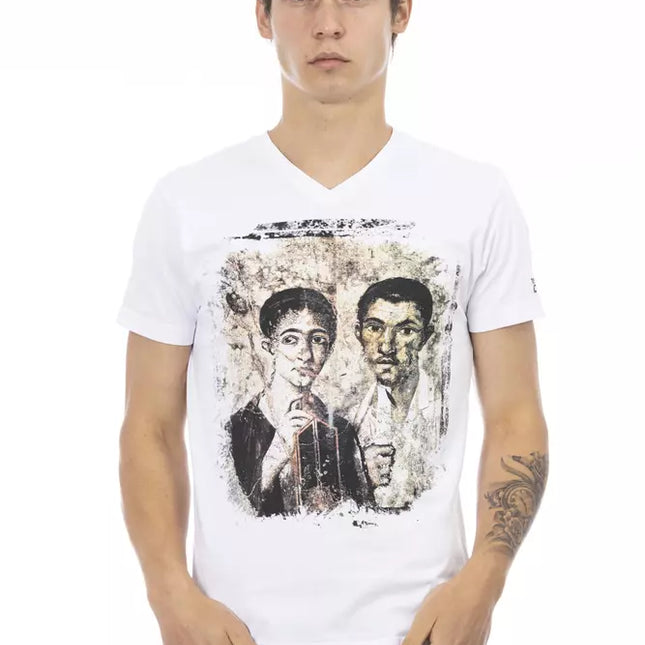 Trussardi Action White Cotton Men's V-Neck T-Shirt