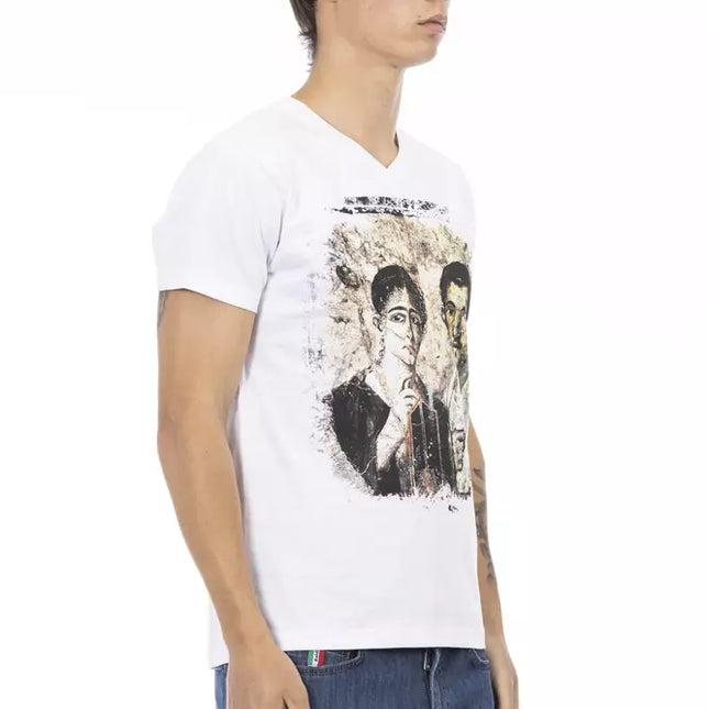 Trussardi Action White Cotton Men's V-Neck T-Shirt