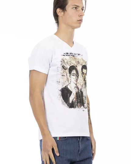 Trussardi Action Elegant V-Neck Designer Tee with Chic Front Print