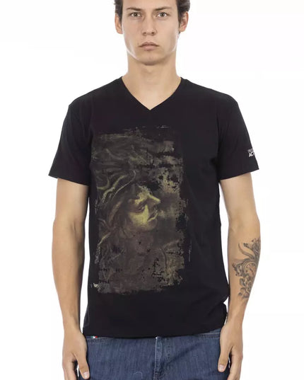 Trussardi Action Black Cotton Men V-Neck T-Shirt