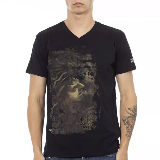 Trussardi Action Black Cotton Men V-Neck T-Shirt