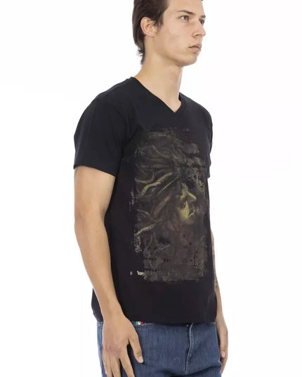 Trussardi Action Black Cotton Men V-Neck T-Shirt