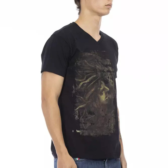 Trussardi Action Black Cotton Men V-Neck T-Shirt