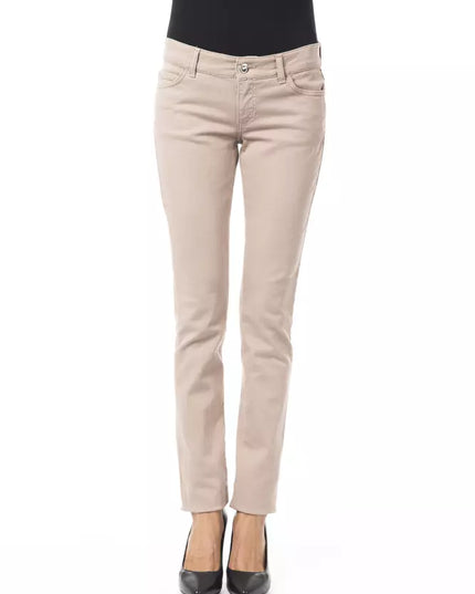BYBLOS Beige Cotton Women Pant with Back Pocket Chain
