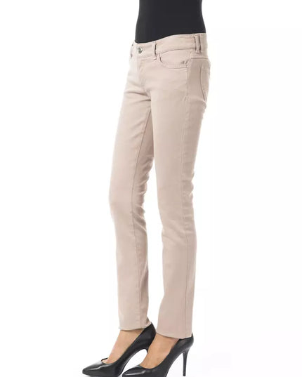BYBLOS Beige Cotton Women Pant with Back Pocket Chain