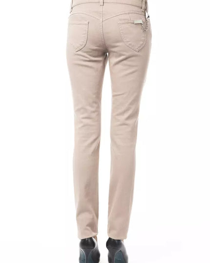 BYBLOS Beige Cotton Women Pant with Back Pocket Chain