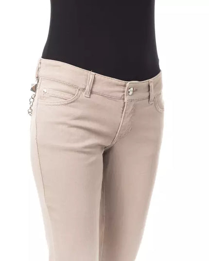 BYBLOS Beige Cotton Women Pant with Back Pocket Chain