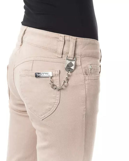 BYBLOS Beige Cotton Women Pant with Back Pocket Chain
