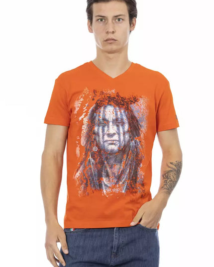 Trussardi Action Orange Cotton Men V-Neck T-Shirt