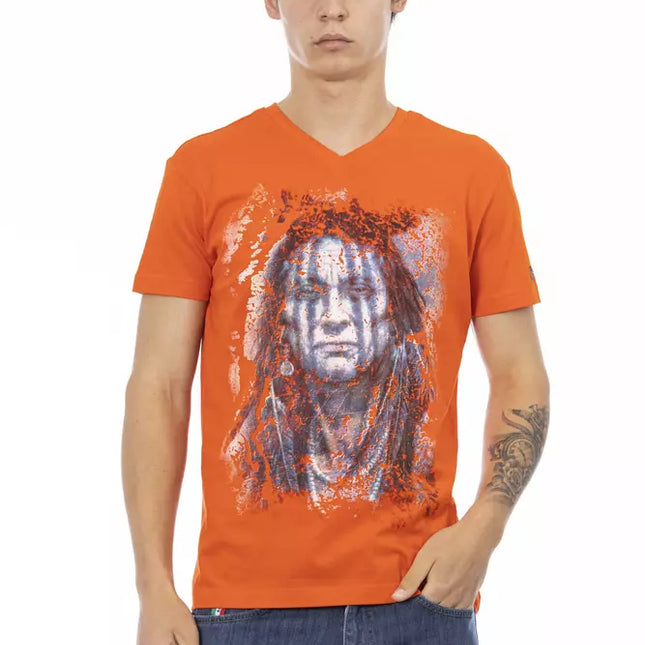 Trussardi Action Orange Cotton Men V-Neck T-Shirt