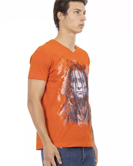 Trussardi Action Orange Cotton Men V-Neck T-Shirt
