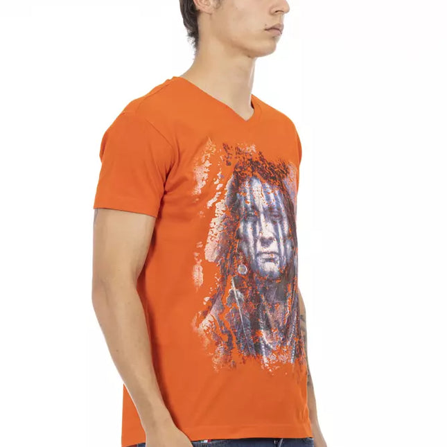 Trussardi Action Orange Cotton Men V-Neck T-Shirt