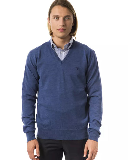 Uominitaliani Blue Merino Wool Men Sweater