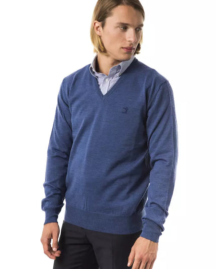 Uominitaliani Blue Merino Wool Men Sweater