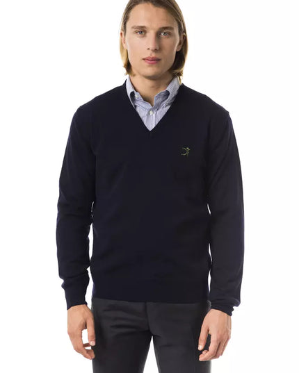 Uominitaliani Blue Merino Wool Men Sweater