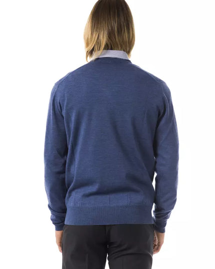 Uominitaliani Blue Merino Wool Men Sweater