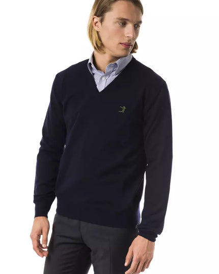 Uominitaliani Blue Merino Wool Men Sweater