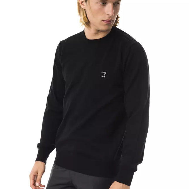 Uominitaliani Black Merino Wool Men Sweater